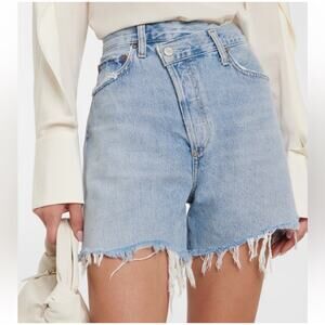 Agolde Shorts Criss Cross Light Denim Asymmetrical Cutoff Jeans Shorts 27 $178